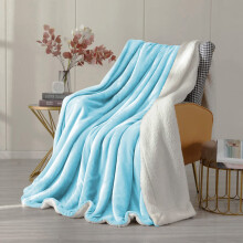 (Double: 150 X 200 cm, Light Blue) 480GSM Sherpa Fleece Reversible Blanket Sofa Throw - Thick Blanket for all Seasons UK Made