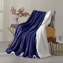 (Double: 150 X 200 cm, Blue Navy) 480GSM Sherpa Fleece Reversible Blanket Sofa Throw - Thick Blanket for all Seasons UK Made