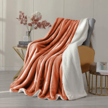(Double: 150 X 200 cm, Rust Orange) 480GSM Sherpa Fleece Reversible Blanket Sofa Throw - Thick Blanket for all Seasons UK Made