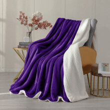 (Double: 150 X 200 cm, Purple) 480GSM Sherpa Fleece Reversible Blanket Sofa Throw - Thick Blanket for all Seasons UK Made