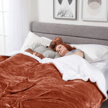 (King: 200 X 240 cm, Rust Orange) 480GSM Sherpa Fleece Reversible Blanket Sofa Throw - Thick Blanket for all Seasons UK Made