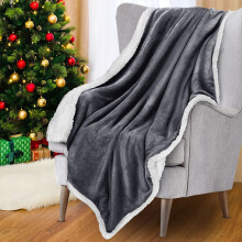 (King: 200 X 240 cm, Grey) 480GSM Sherpa Fleece Reversible Blanket Sofa Throw - Thick Blanket for all Seasons UK Made