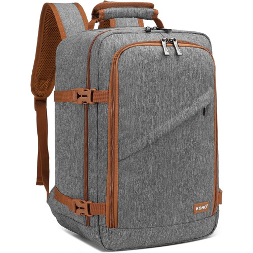 (Grey/Brown) Kono Carry On Backpack 40x20x25 Under Seat Ryanair Cabin