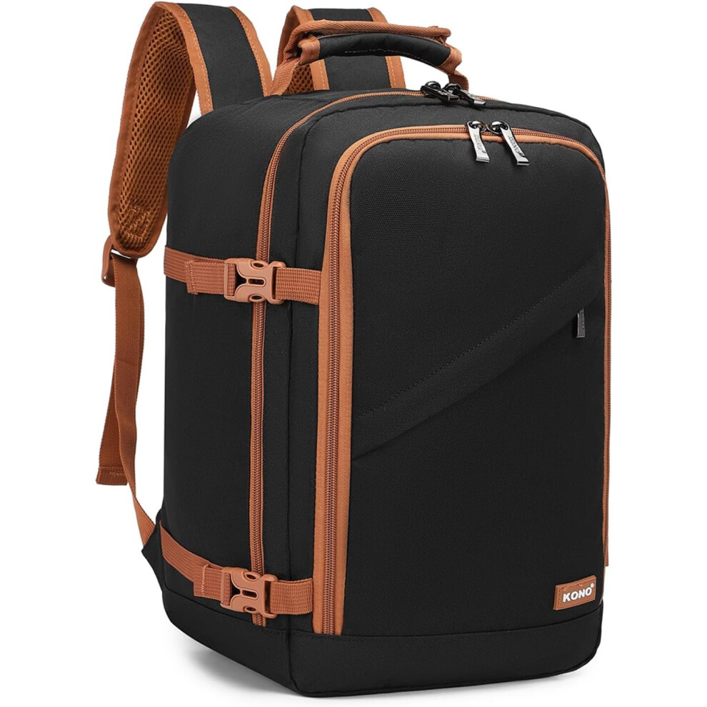 Kono (Black/Brown) 20L Carry On Backpack Under Seat Cabin Travel Hand Luggage Black