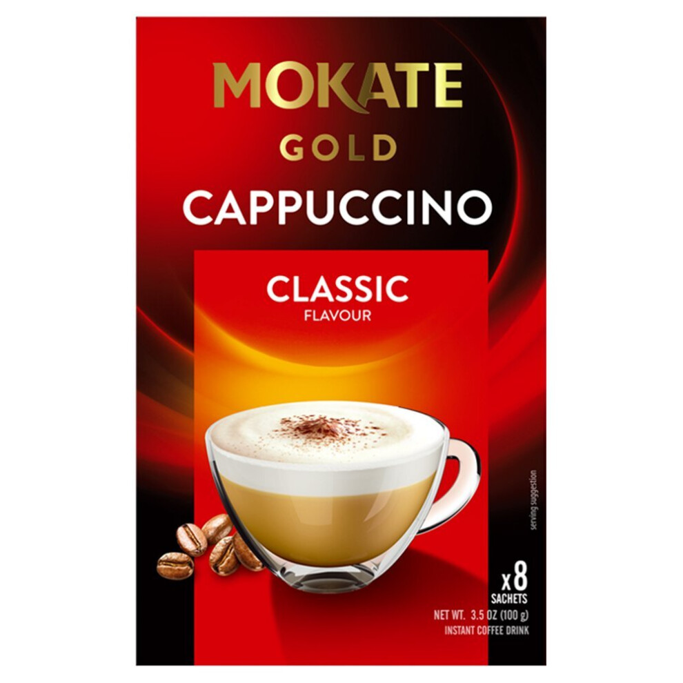 Mokate Cappuccino Classic Flavour Instant Coffee Drink 8X12.5g (100G) Pack Of 12 Gold