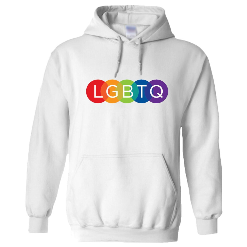 (S) LGBTQ Flag Colourful Rainbow Gay Pride Lesbian White Hoodie Mens Hooded Sweater