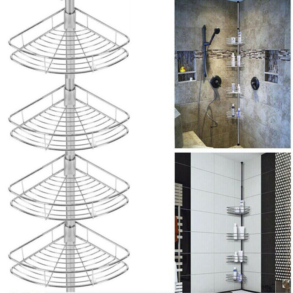 4 Tier Metal Telescopic Bathroom Corner Shelf Rack Caddy Storage Bath Shower