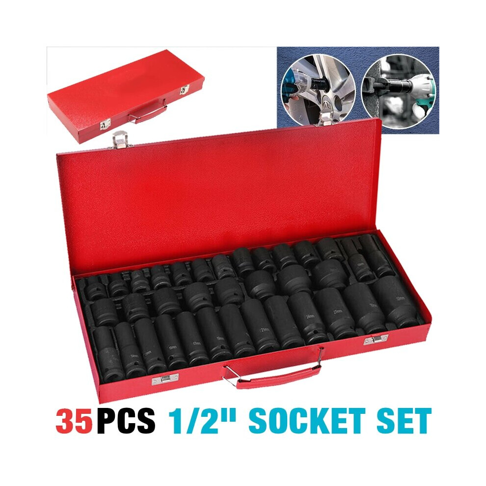 35Pcs Deep Impact Sockets 1/2" Metric Drive Tool Set Workshop 8-32Mm 457325955667
