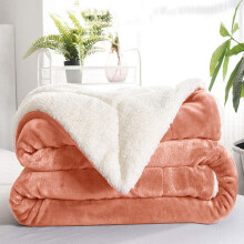 (Single: 130 X 150 cm, Rust Orange) 480GSM Sherpa Fleece Reversible Blanket Sofa Throw - Thick Blanket for all Seasons UK Made