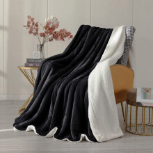 (Double: 150 X 200 cm, Black) 480GSM Sherpa Fleece Reversible Blanket Sofa Throw - Thick Blanket for all Seasons UK Made