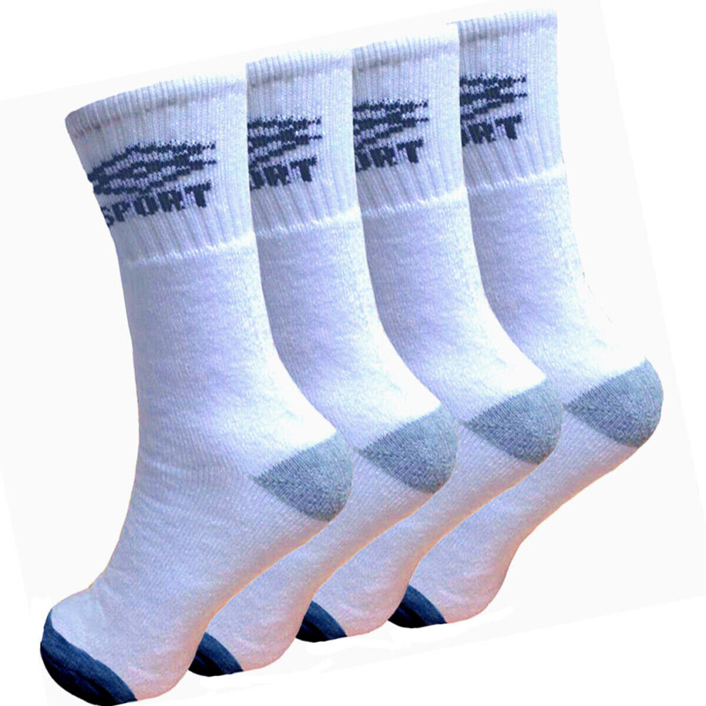 (White) Mens Sports Socks Cotton Rich Soft Cushioned 12 Pairs Crew Sock UK Size 6-11 New