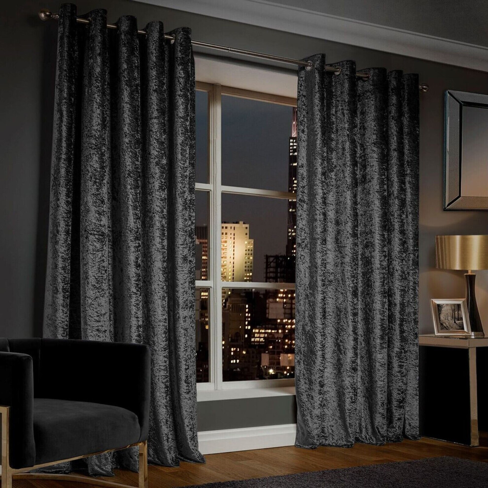 (90" width x 90" drop - 228cm width x 228cm drop., Charcoal) Eyelet Ring Top Curtains Velvet Lined Curtain Pair