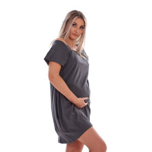 (Dark Grey, XL) Malay Maternity Short Nightdress Nursing Labor Hospital Delivery Breastfeeding Buttons