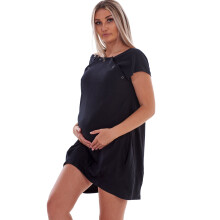 (Black, XL) Malay Maternity Short Nightdress Nursing Labor Hospital Delivery Breastfeeding Buttons