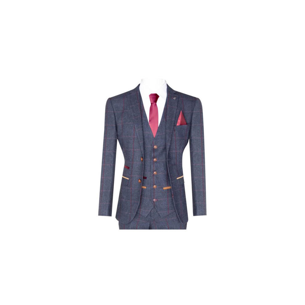 Paul Andrew (46) Mens Herringbone Tweed Suit 3 Piece Navy Blue Peaky Blinders 1920S Tailored Fit