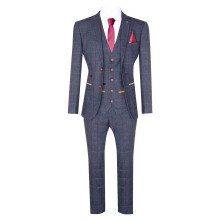 (44) Mens Herringbone Tweed Suit 3 Piece Navy Blue Peaky Blinders 1920s Tailored Fit
