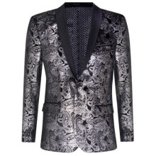 (36) Mens Classic Silver Paisley Black Velvet Tuxedo Dinner Jacket Tailored Blazer