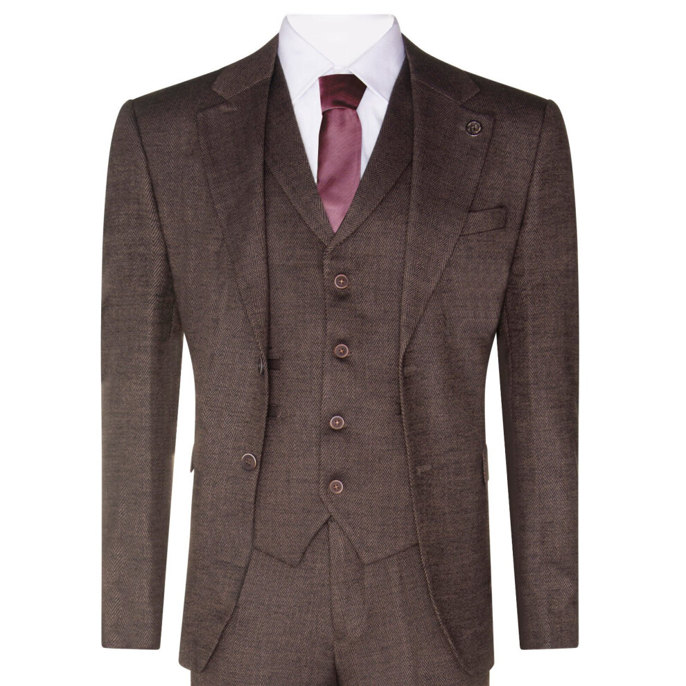 (40) Mens Brown 3 Piece Tweed Herringbone Suit Peaky Blinders Classic Tailored-image-OPC-PCD95DS-NEW