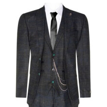 (42) Mens 3 Piece Wool Suit Olive Green Tweed Check Peaky Blinders 1920 Gatsby Formal