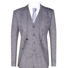 (36) Mens Grey 3 Piece Suit Prince of Wales Check Classic Tailored Fit Wedding Suit