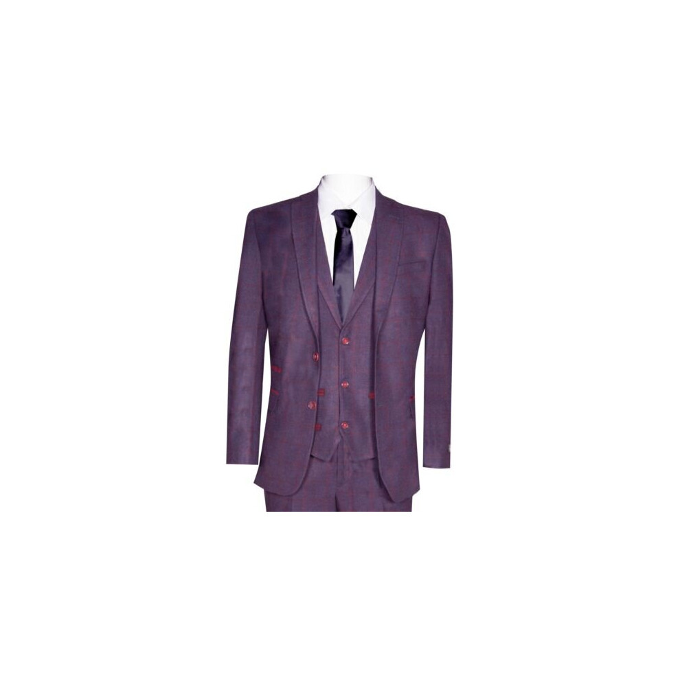 (36) Mens 3 Piece Tweed Suit Plum Purple Check Peaky Blinders Classic 1920 Gatsby-image-OPC-PCD95J7-NEW
