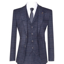 (36) Mens Blue Check 3 Piece Tweed Suit Peaky Blinders 1920s Gatsby Tailored Fit
