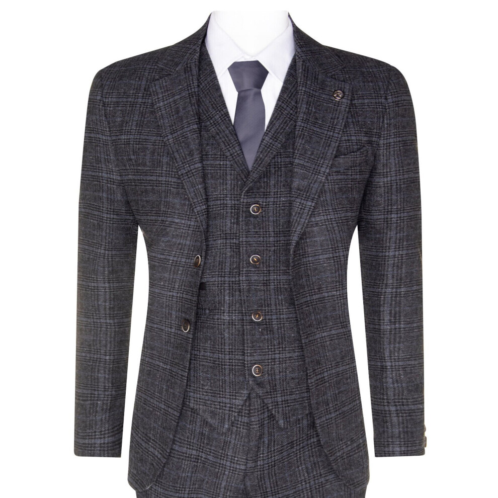 (36) Mens Grey Check 3 Piece Tweed Suit Peaky Blinders 1920s Gatsby Tailored Fit-image-OPC-PCD95JK-NEW