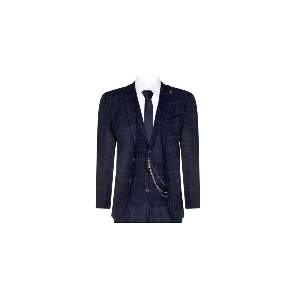 Truclothing.com (36) Mens 3 Piece Wool Suit Navy Blue Tweed Check Peaky Blinders 1920 Gatsby Formal