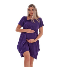 (Purple, XL) Malay Maternity Short Nightdress Nursing Labor Hospital Delivery Breastfeeding Buttons