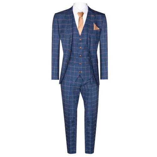(52) Mens 3 Piece Blue Gold Check classic 1920 suit 1