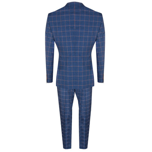 (52) Mens 3 Piece Blue Gold Check classic 1920 suit 2