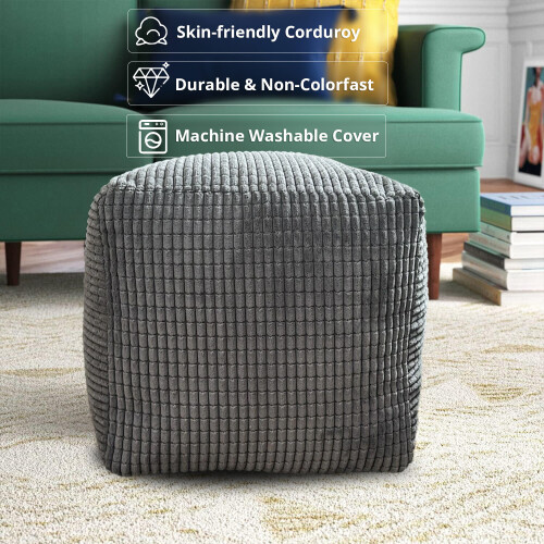 (Charcoal) Square Cord Footstool Pouffe Ottoman Foot Rest 2