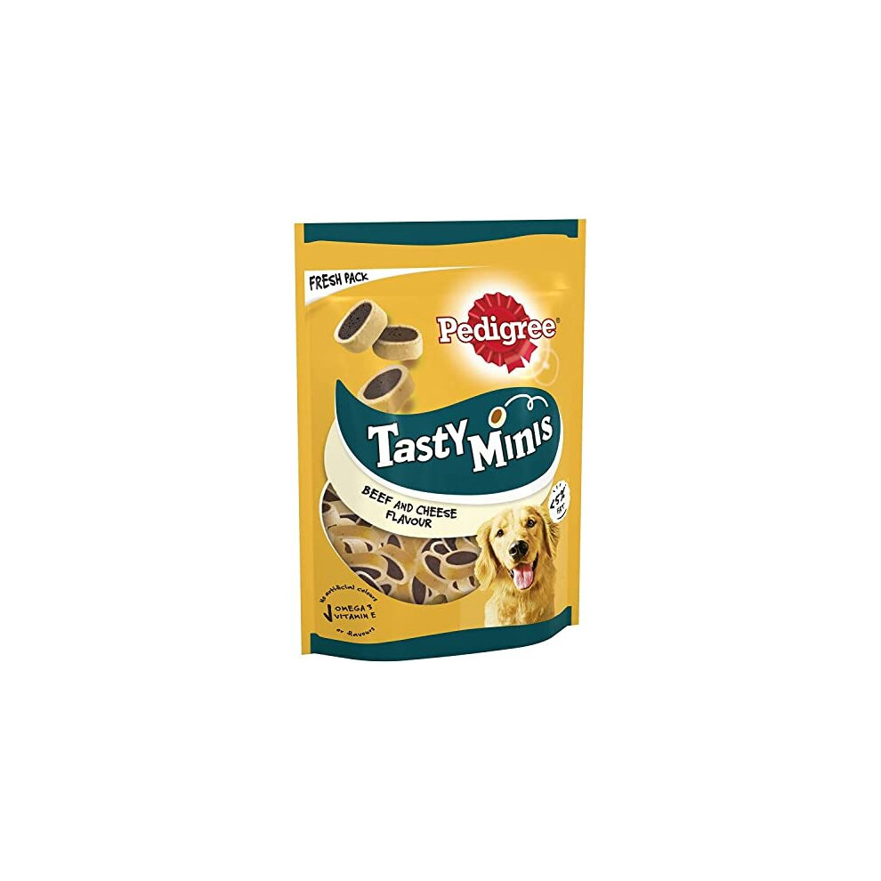 Pedigree Tasty Minis 8 x 140 g Bags, Dog Training Treats, Cheesy Nibbles with Cheese and Beef Flavouring