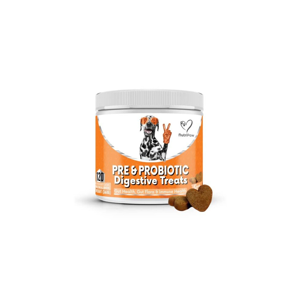 NutriPaw Pre & Probiotic Digestive Treats For Dogs - Gut & Digestive Health, Sensitive Tums, Anal Glands & Bum Scooting, Loose Stools, Waxy, Smelly &