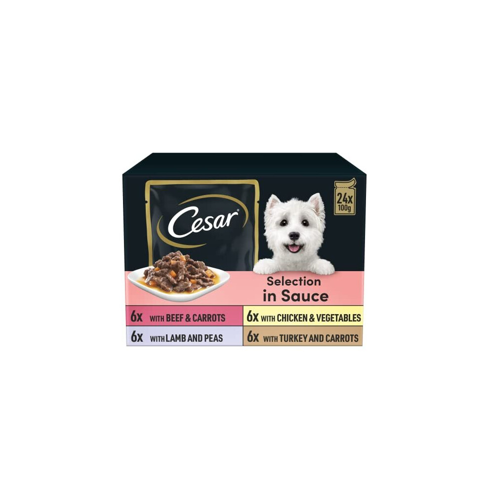 Cesar Selection in Sauce 48 Pouches, Adult Premium Wet Dog Food, Succulent Meats and Vegetables, Pack of 2 (24 x 100 g)