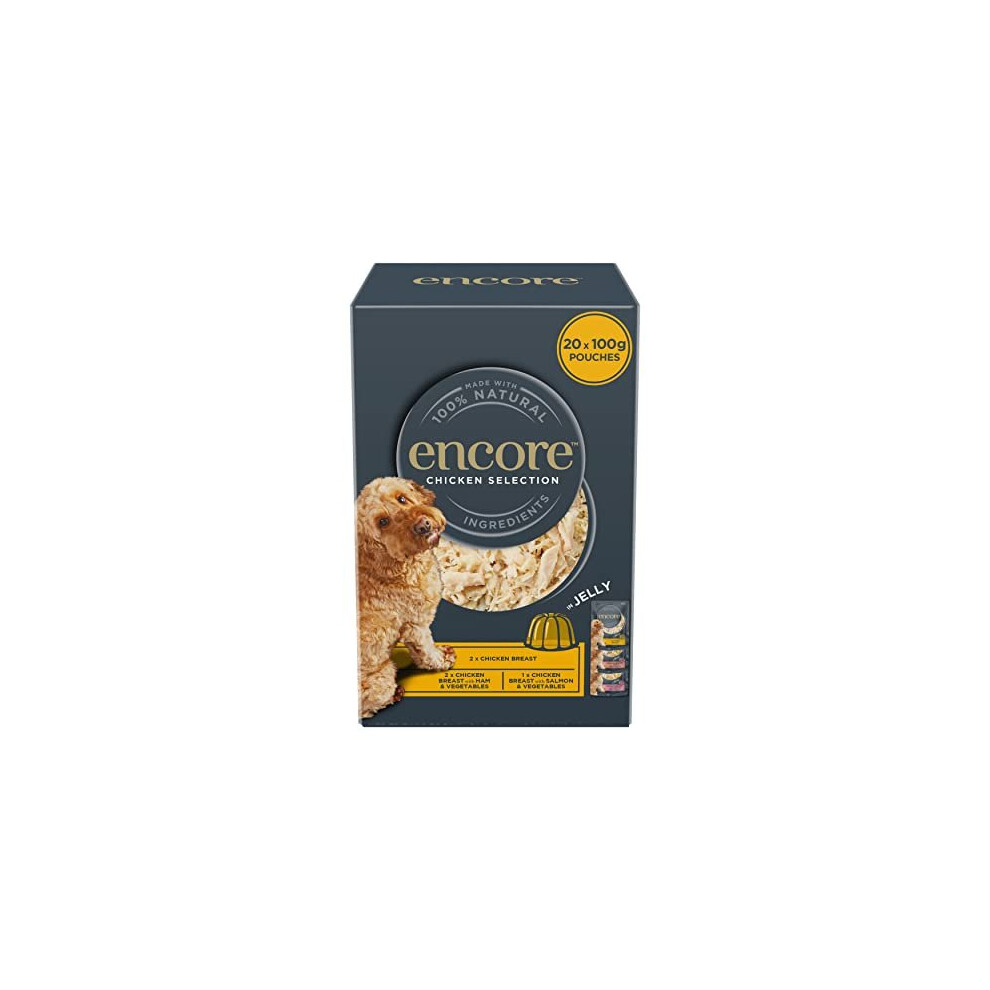 Encore 100% Natural Wet Dog Food, Chicken Selection in Jelly 100g Pouch Deluxe Multipack, 4 x (5 x 100g)