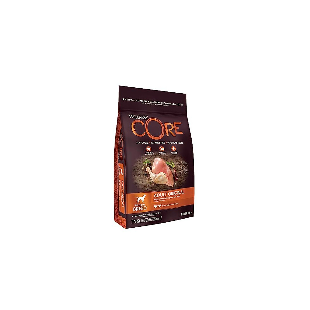 Wellness Core Adult Original, Dry Dog Food, Dog Food Dry, Free Dog Food, High Meat Content, Turkey & Chicken, 10 Kg Grain