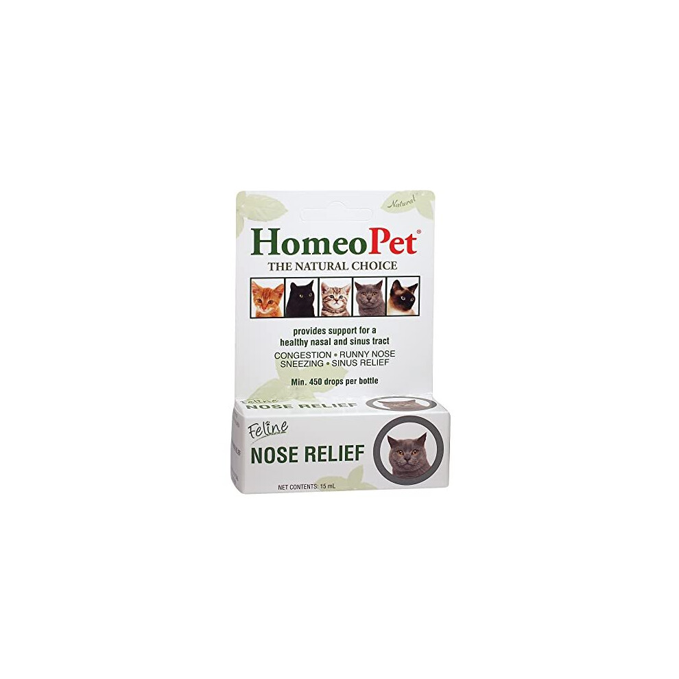 Homeopet Feline Nose Relief - 100% Natural Pet Medicine. Support For A Healthy Nasal And Sinus Tract. Runny Nose, Watery Eyes, Sneezing & Congestion.