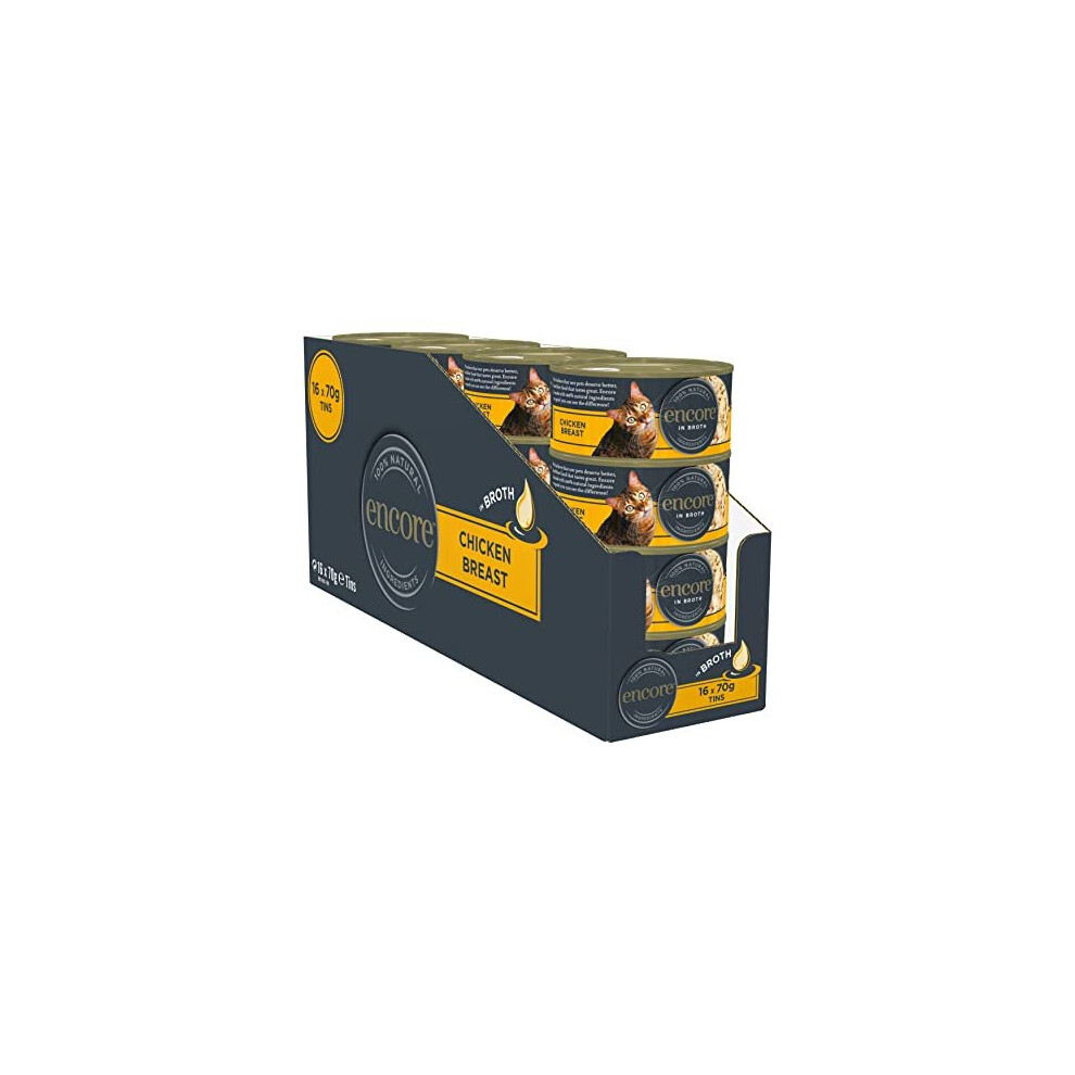 Encore 100% Natural Wet Cat Food, Chicken Breast In 70G Tin, (Pack Of 16)