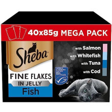 Sheba Fine Flakes in Jelly ? Fish Collection ? Wet Cat Food Pouches for Adult Cats ? (40 x 85 g)