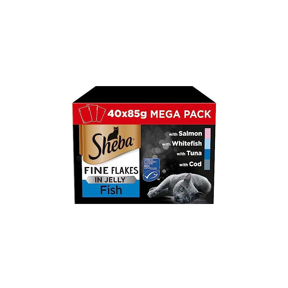 Sheba Fine Flakes in Jelly ? Fish Collection ? Wet Cat Food Pouches for Adult Cats ? (40 x 85 g)