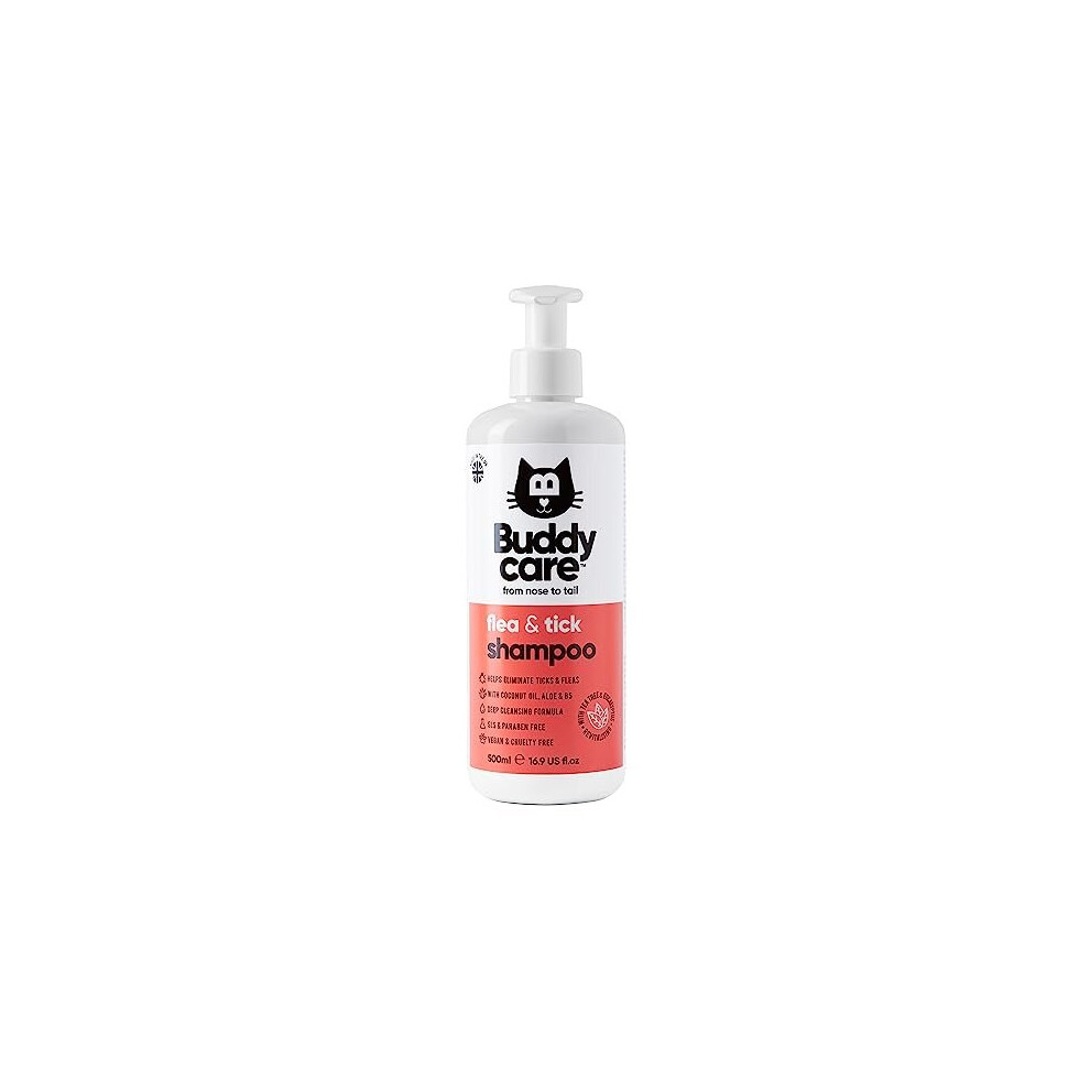 Buddycare Flea & Tick Cat Shampoo - 500Ml - Eliminates Fleas, Ticks & Mites - Deep Cleansing Shampoo For Cats, Tea Tree & Eucalyptus Flea Shampoo For