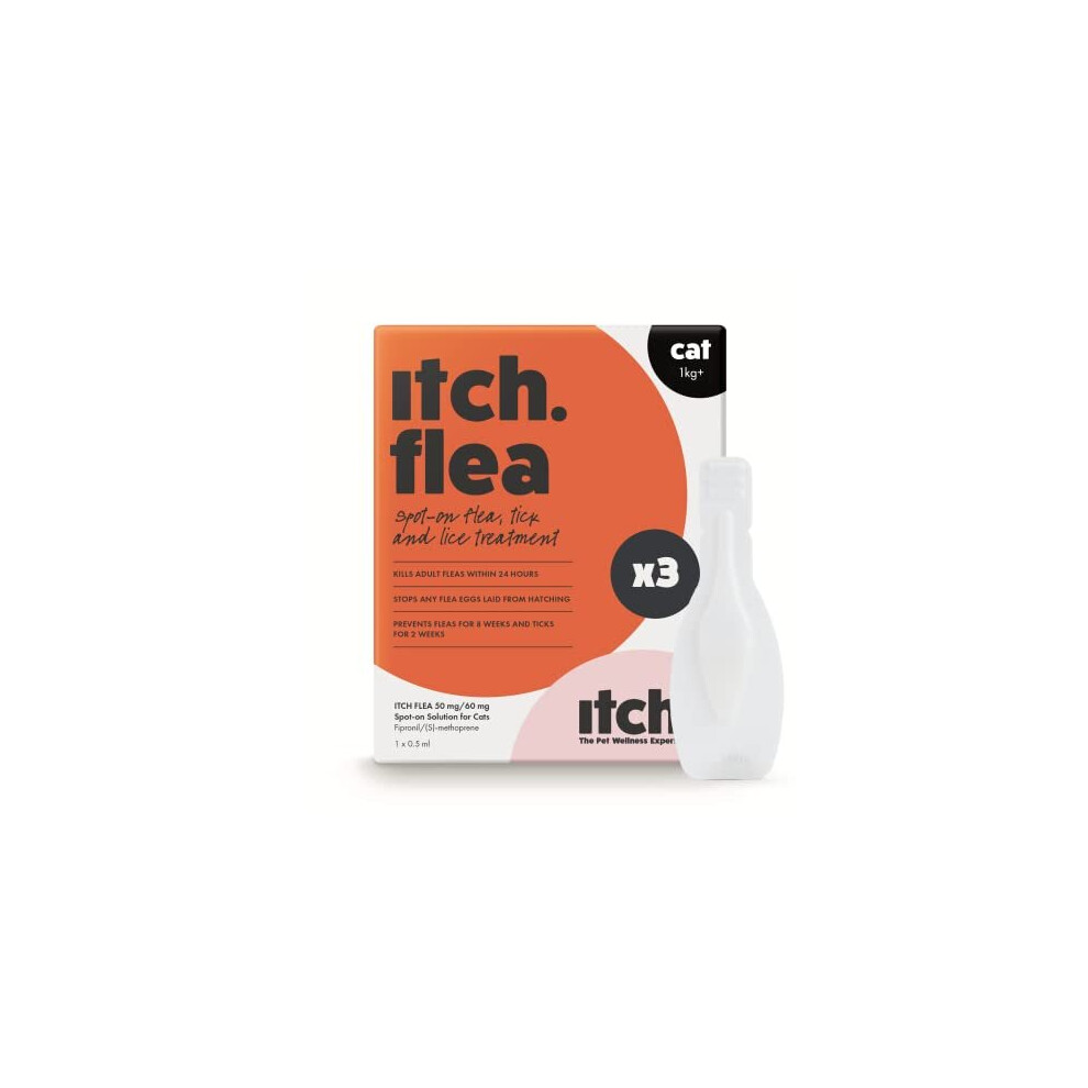 Itch | Flea & Tick Treatment Spot-On Solution for 1kg+ Cats | Kills Fleas, Lice, Ticks, Eggs and Larvae | With Fipronil and S-methoprene | 3 Pipettes