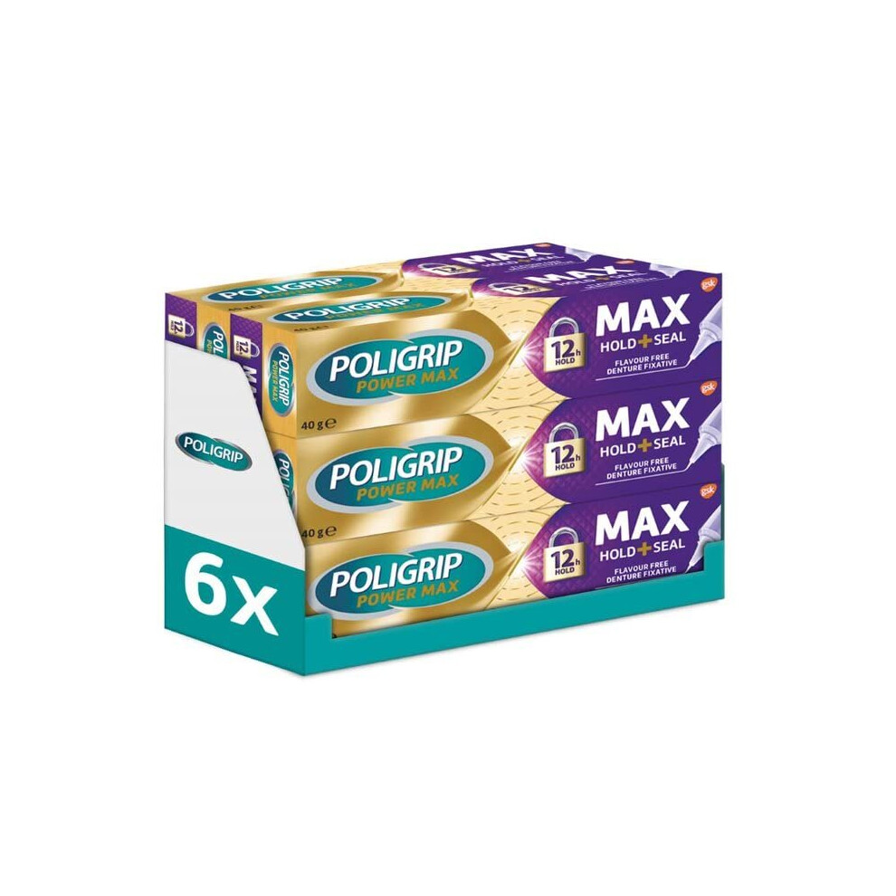 Poligrip Denture Adhesive, Max Hold And Seal Denture Adhesive Cream, 40G, Pack Of 6