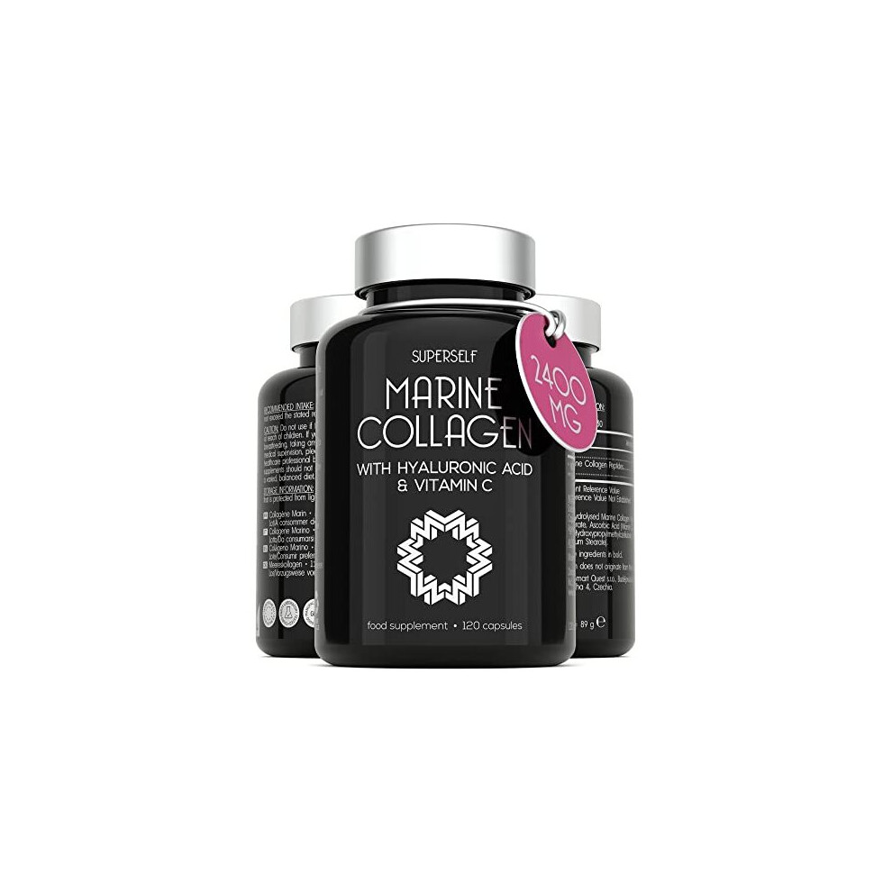 Marine Collagen Capsules 2400mg - Collagen Tablets with Hyaluronic Acid & Vitamin C - High Strength Collagen Supplements for Women & Men - 120