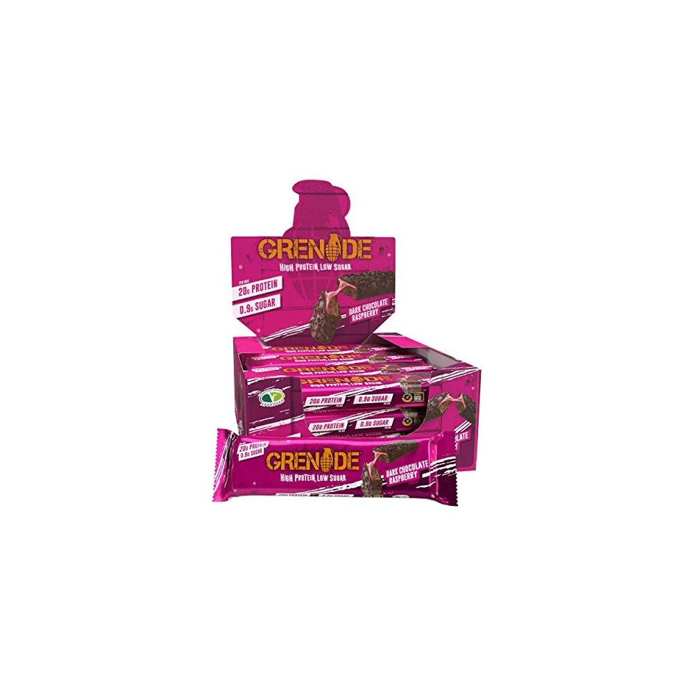 Grenade High Protein, Low Sugar Bar - Dark Chocolate Raspberry, 12 x 60 g