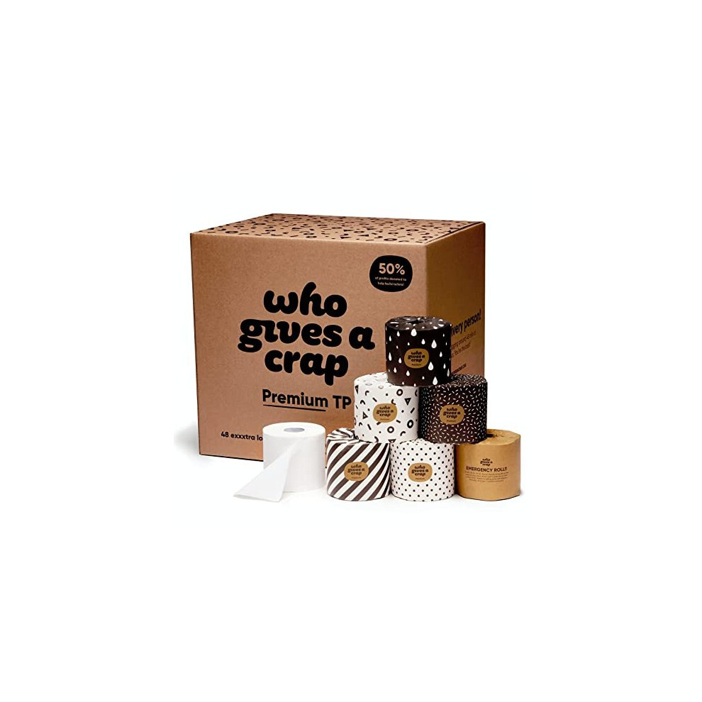 Who Gives A Crap ? Premium Bamboo Toilet Roll | Box of 48 Toilet Rolls (3-Ply, 370 Sheets) | Soft, Strong, Sustainable, Biodegradable, Plastic-Free