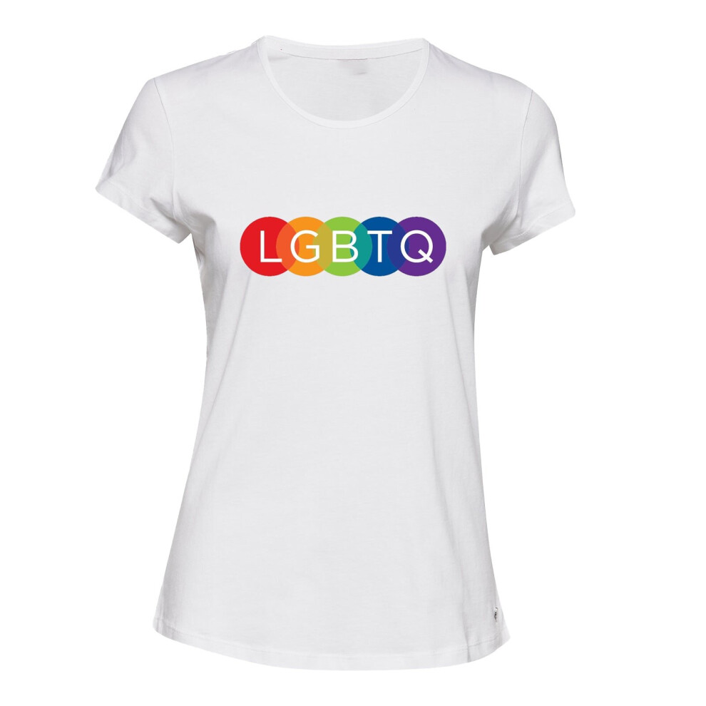 (XL) LGBTQ Flag Colourful Rainbow Gay Pride Ladies Womens White T-Shirt Tee Tops