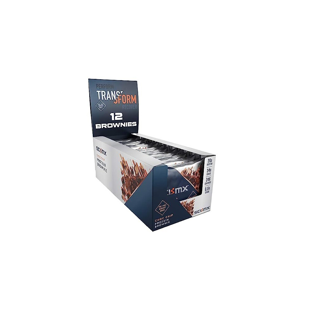 Sci-Mx Nutrition Sci-Mx High Protein Chocolate Chip Brownie Box - 20G Protein, 0.5G Sugar + 246 Calories Per Brownie - Pack Of 12 X 65 G - Low Sugar - Pre / Post