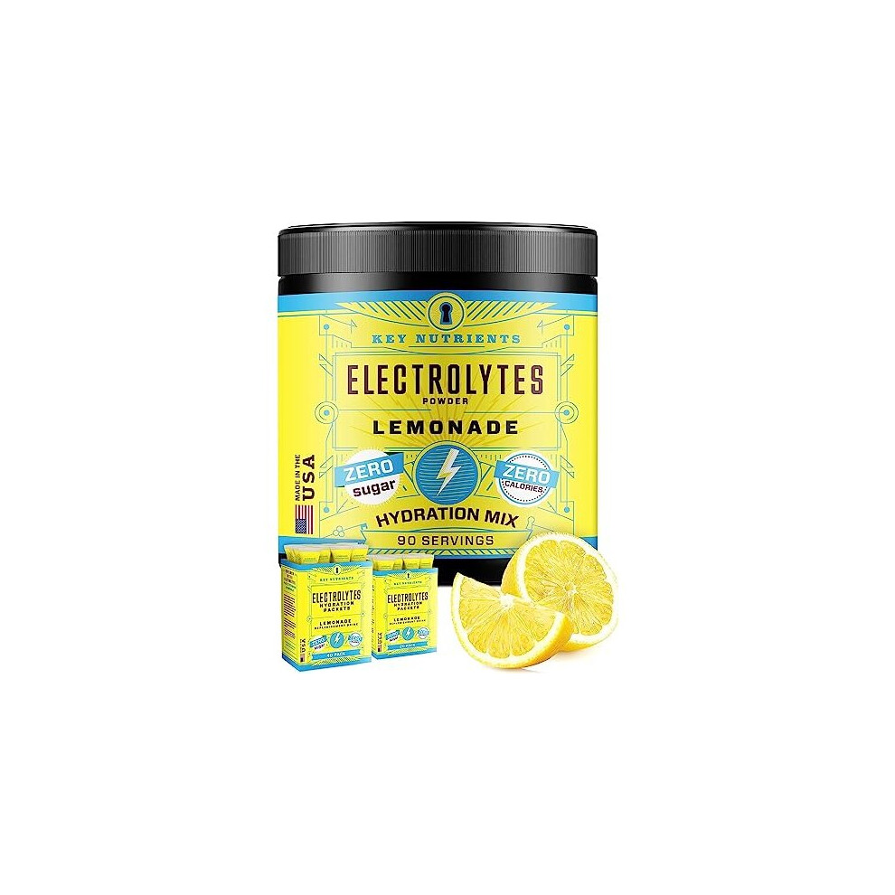 Key Nutrients Electrolytes Hydration Powder - Refreshing Lemonade Drink Mix 90 Servings(342g) - Sugar / Gluten Free, Zero Caleries - Keto: Magnesium